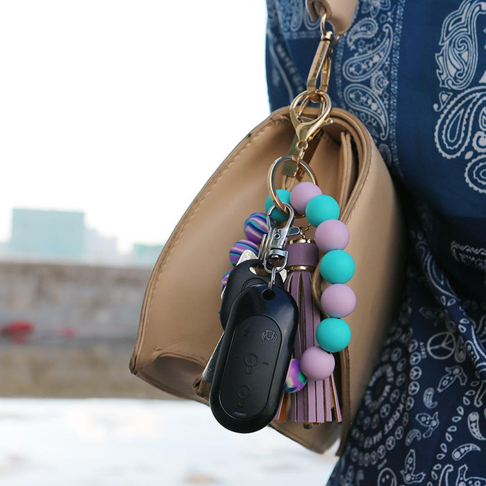 Silicone Leather PU Tassel Card Bag Bracelet Keychain