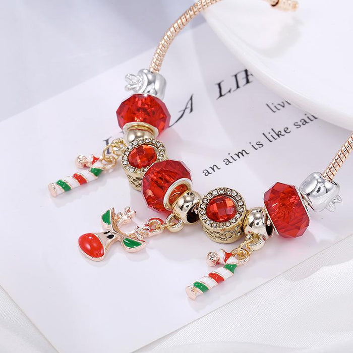 Christmas Candy Reindeer Pendant Red Bracelet