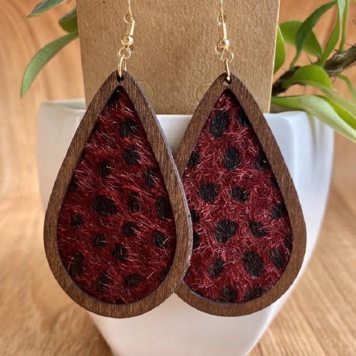 Fashion Vintage Leopard Print Wooden Drop Shape Women's Earrings