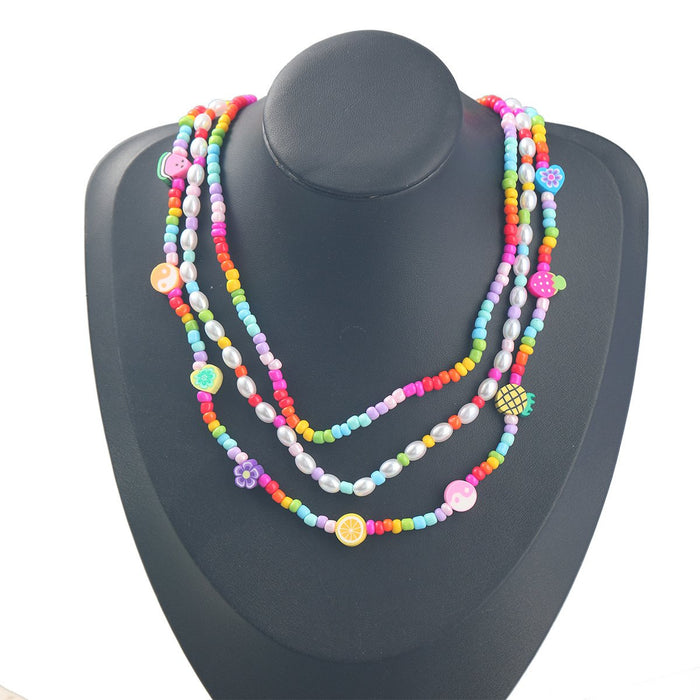 Soft Pottery Watermelon Pineapple Beads Hand Woven Necklace