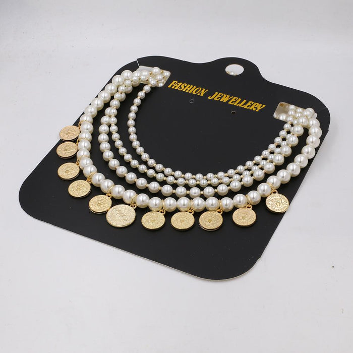 Antique Jewelry Imitation Pearl with Golden Coin Necklace