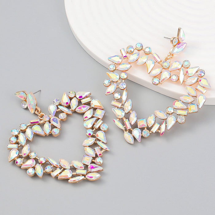 Flower Alloy Love Colorful Rhinestone Earrings Female