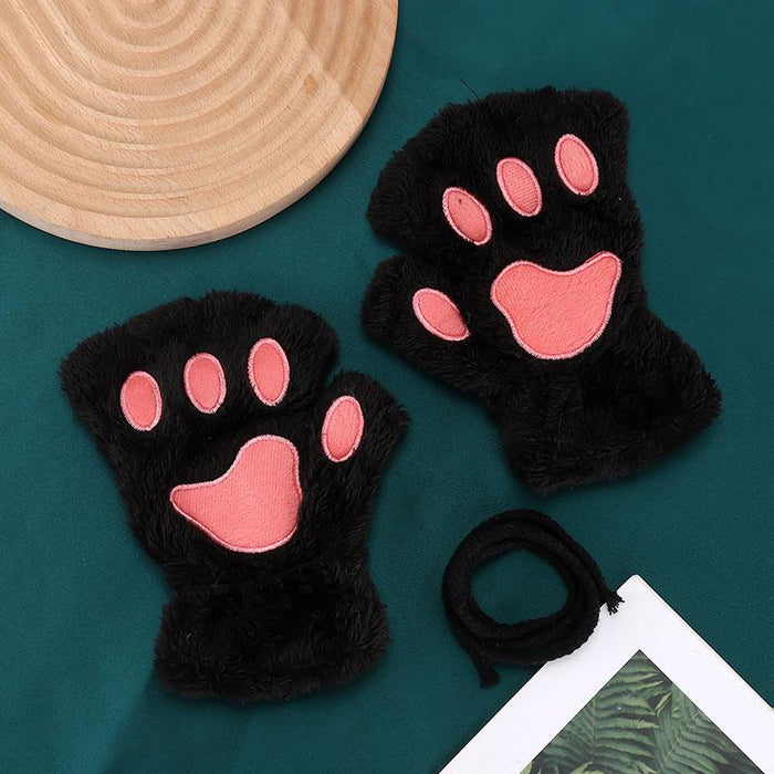 Women Cartoon Gloves Student Winter Fingerless Warmth Padded Gloves