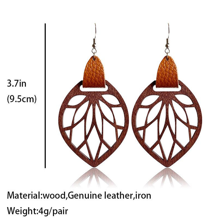 New Floral Pattern Cutout Wood Women's Earrings
