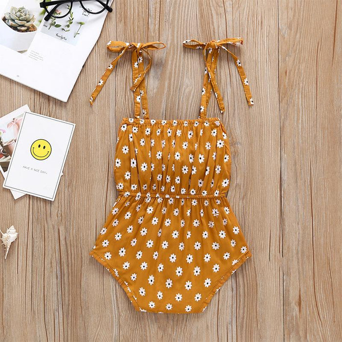 Suspender sleeveless bow dot Khaki Jumpsuit