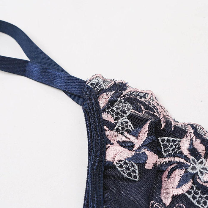 Women's Embroidered Mesh Underwear Sexy Lingerie Set