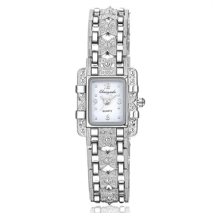 Women Watch Rectangle Dial Silver Stainless Steel Crystal Watches Fashion Quartz