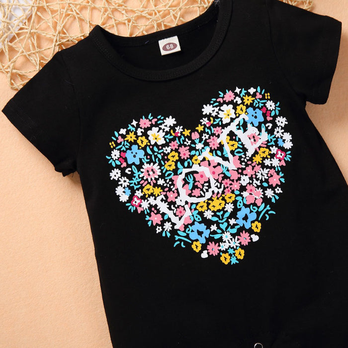 Short sleeved heart print Khaki