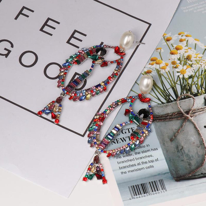 Women's Jewelry Personalized Fashion Versatile Fishbone Earrings Inlaid Rhinestone