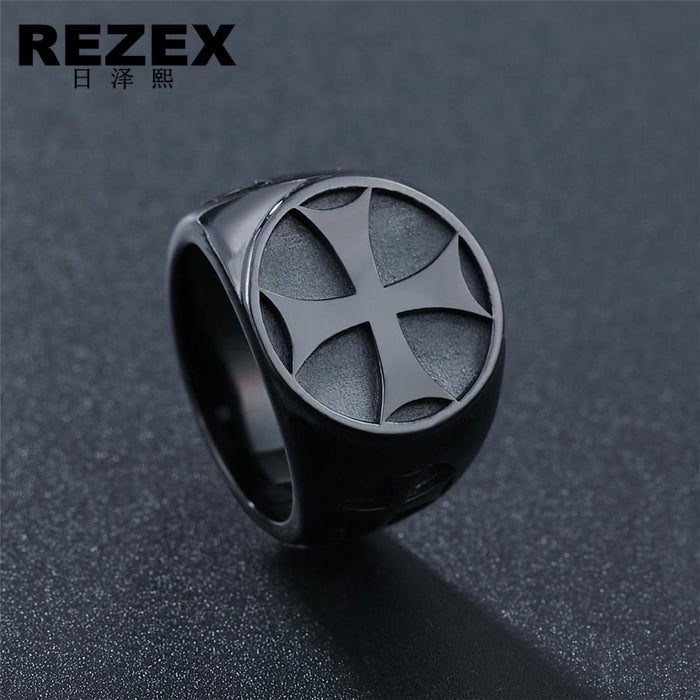 Retro Personality Cross Medal Men's Titanium Steel Ring