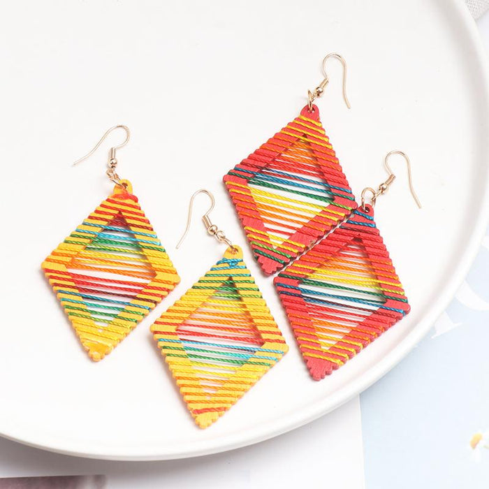 Vintage Wood Earrings Handmade Geometric Earrings