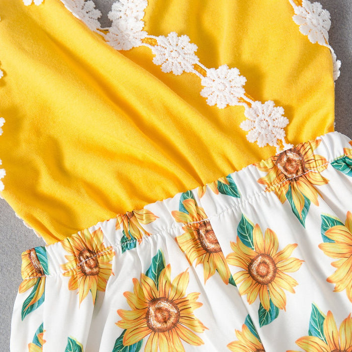 Suspender printed Jumpsuit backless Jumpsuit sunflower sunflower climbing suit