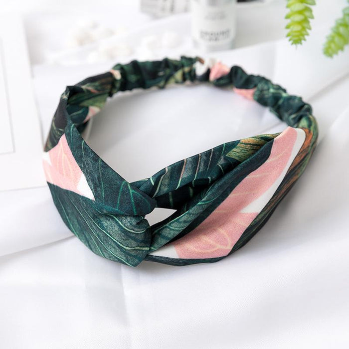 New Banana Leaf Printed Bouquet Hair Band Elastic Wide Brimmed Headband Women's Face Washing and Makeup Yoga Headdress