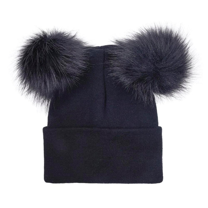 Solid Color Double Faux Fur Pom Pom Hat