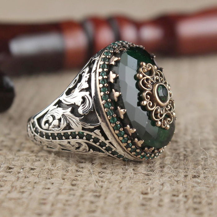 New Vintage Green Zircon Men's Ring