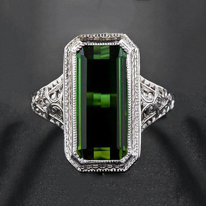 Fashion Rectangular Green Amethyst Women's Ring