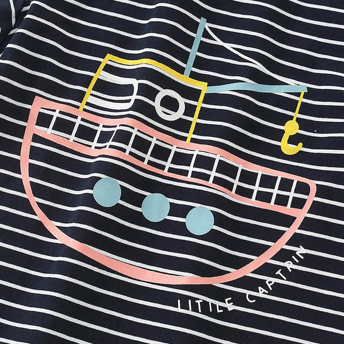 Children's handsome stripe cartoon cotton short sleeve round neck T-shirt