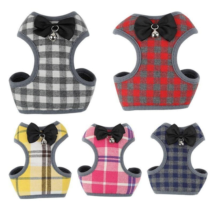 Plaid Evening Dress Small Dog Harness Vest With Leash Pitbull Mesh Puppy Harness Beagle Pet Accessories Cats Products For Pets