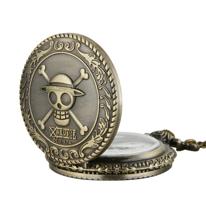 Bronze Vintage Lace Relief Pirate King Skull Pocket Watch Ll3697