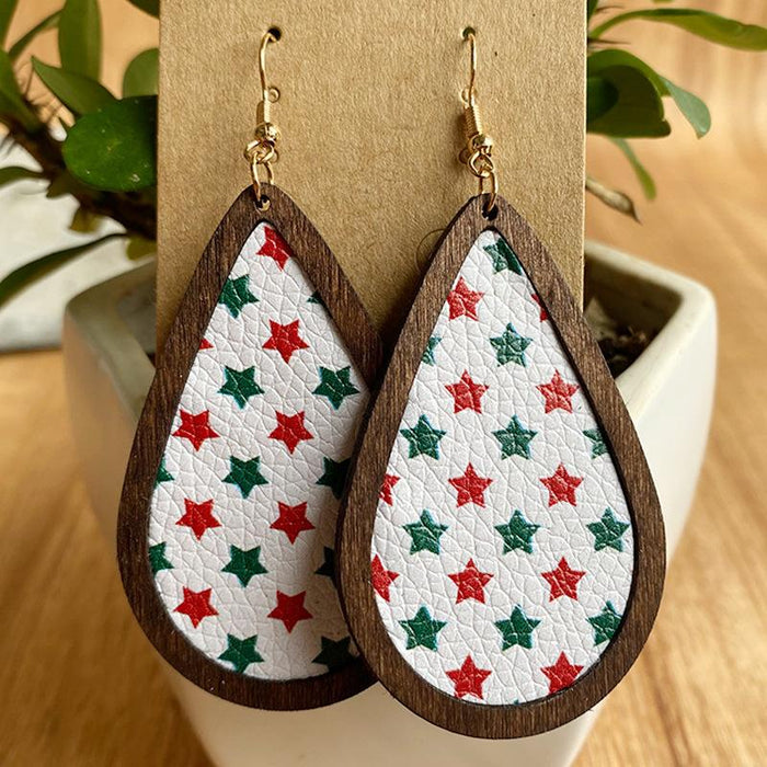 Fashion Vintage Plaid Snowflake Drop Shape Women's Wooden Earrings