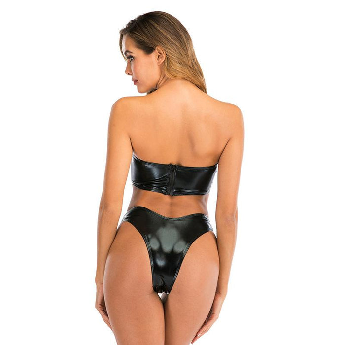 Sexy Pu Zipper Split Bikini