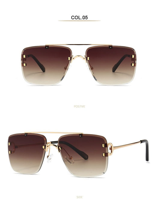 Men's and women's square metal double beam Sunglasses