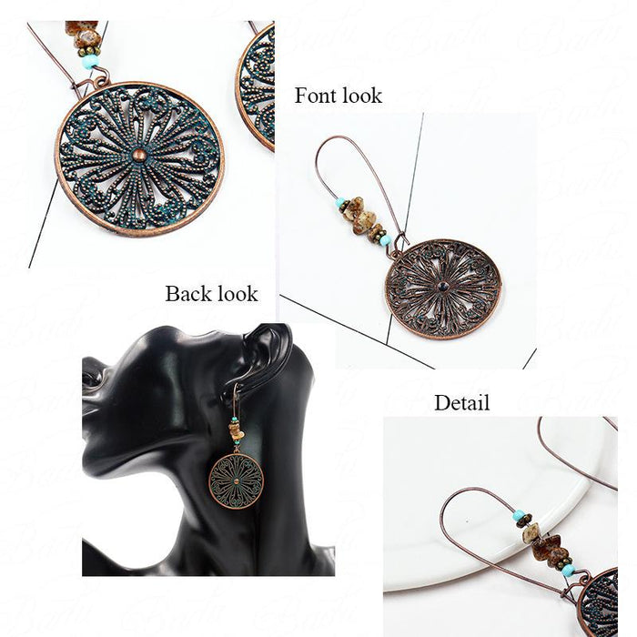 Women's Retro Round Creative Flower Alloy Earrings