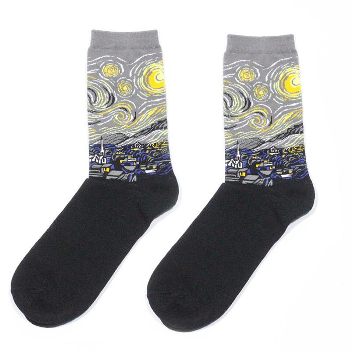 Winter Retro Women Art Van Gogh Mural World Famous Oil Painting Funny Socks