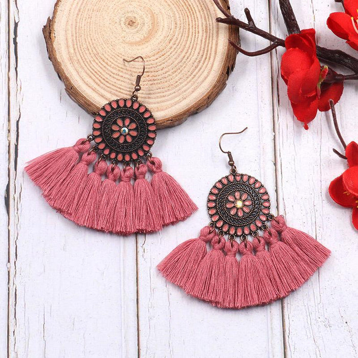 Women's Fashion Round Boho Vintage Tassel Earrings