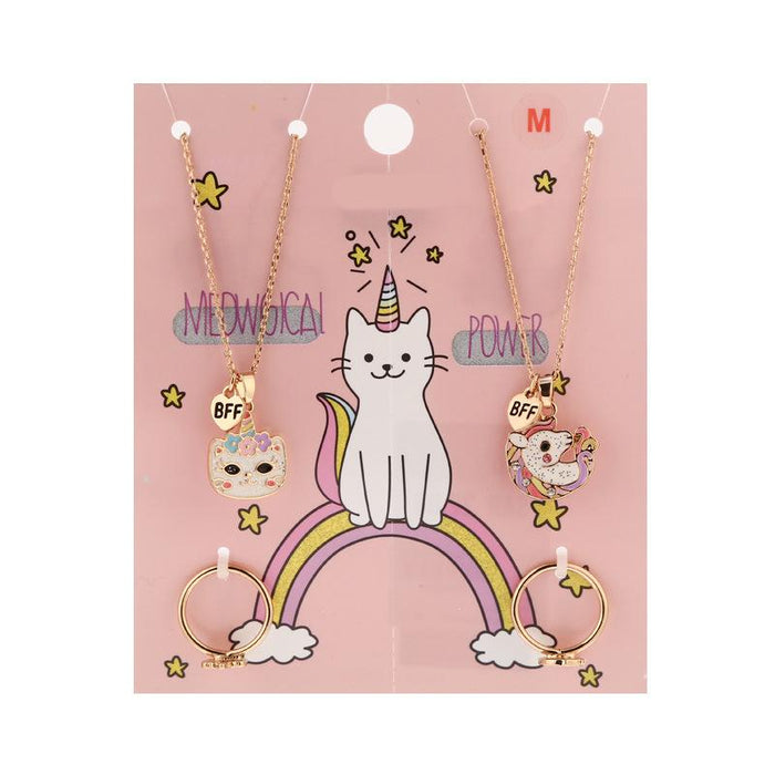 Children's Unicorn Cat Necklace Pendant Ring Set