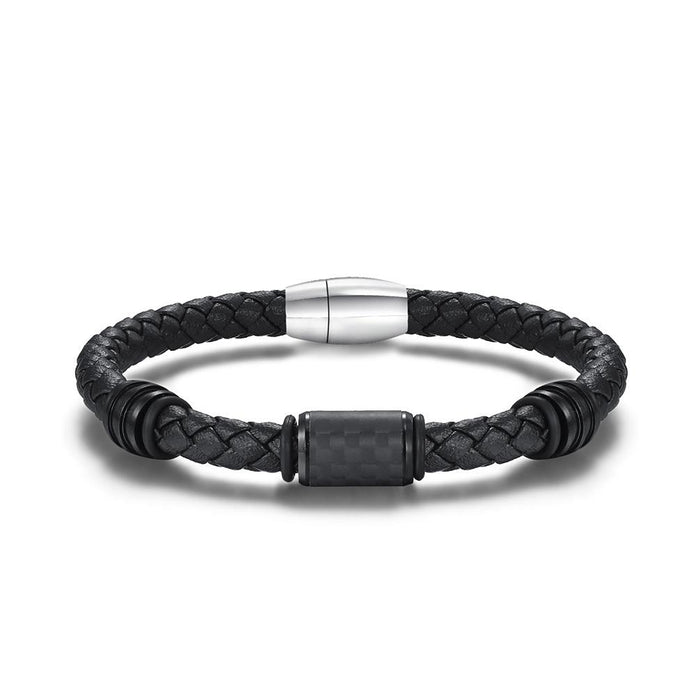 Solid Carbon Fiber Leather Titanium Steel Bracelet Jewelry