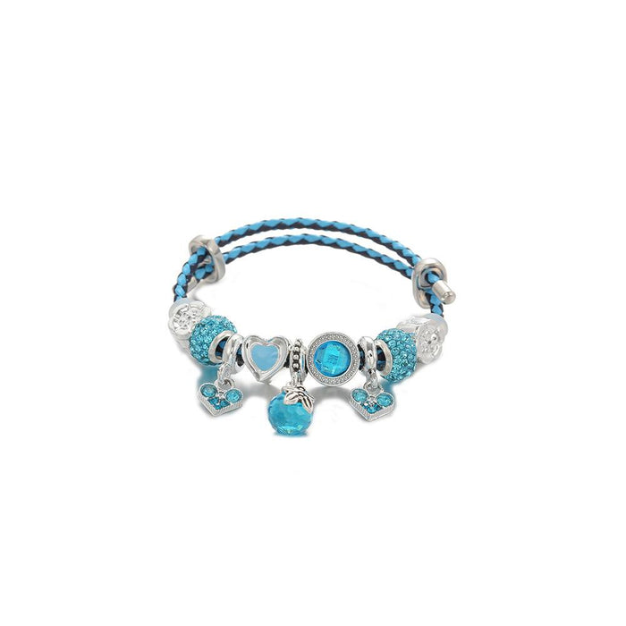 Colorblock Leather Cord Stretch Bracelet DIY Water Drop Pendant