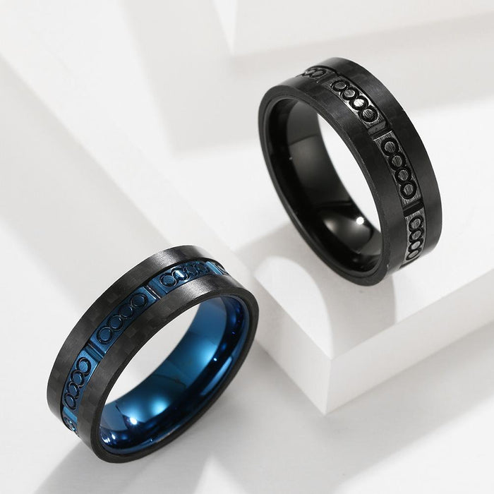 Men's Stainless Steel Antique Plated Solid Carbon Fiber Ring