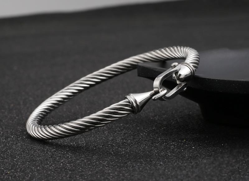 New Horseshoe Buckle Titanium Steel Bracelet Cable Twisted Wire Bracelet Bangle