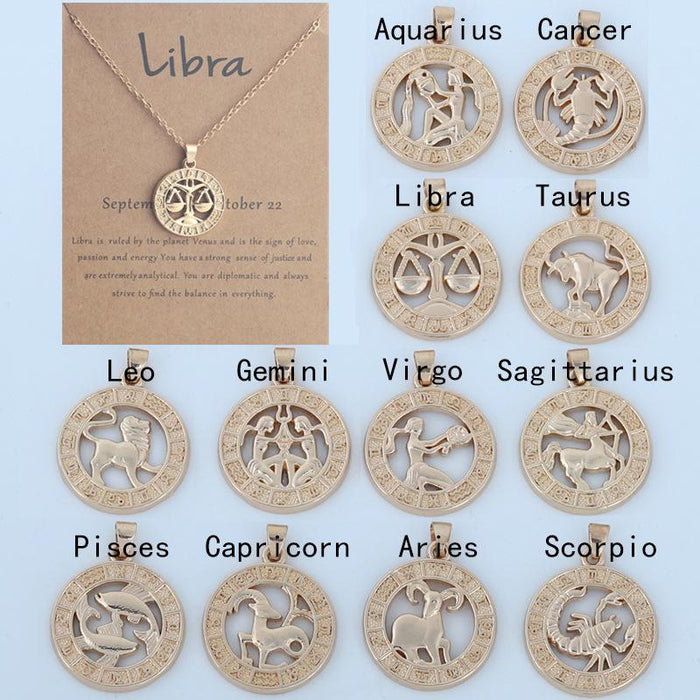 Zodiac 3D Image Pendant Card Clavicle Chain