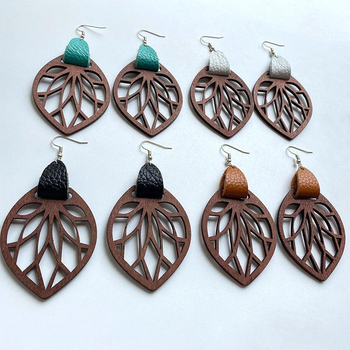 New Floral Pattern Cutout Wood Women's Earrings