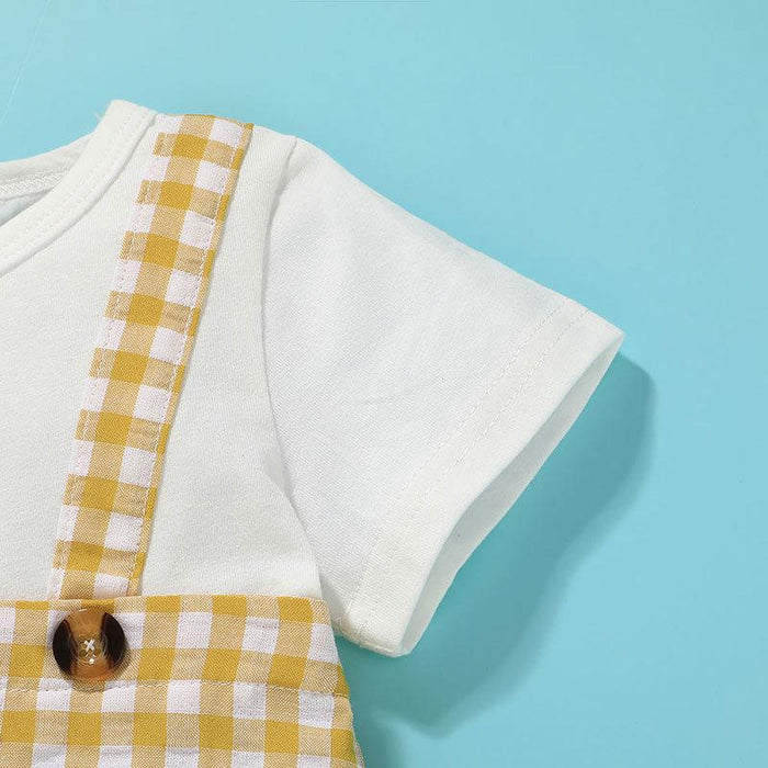 Casual Plaid Infant Jumpsuit Hat Set