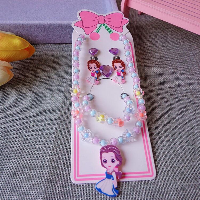Children's Jewelry Cartoon Princess Sweater Chain Necklace Bracelet Set
