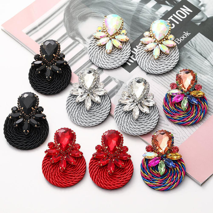 New Exaggerated Retro Simple Women's Earrings Accessories Inlaid Rhinestone