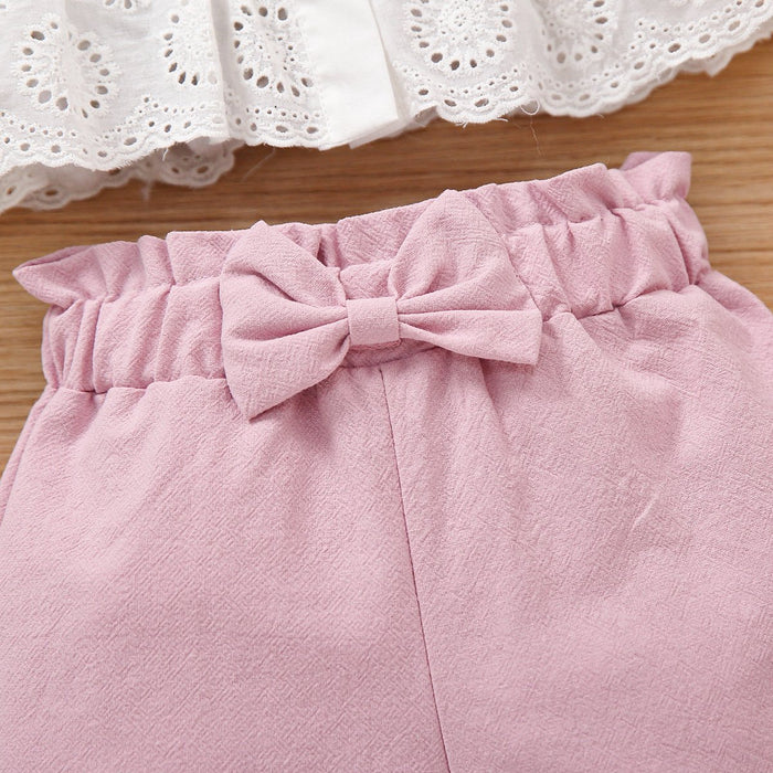 Suspender lace solid color bow two piece set European and American girls' set cross border children's wear middle and small children