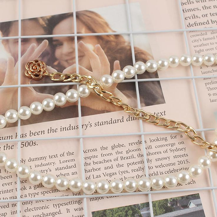 White Bead Decorative Thin Chain Waist Chain Female