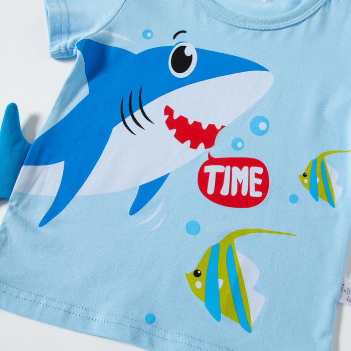 Children's short sleeve cartoon three-dimensional shark Top Boys' cotton T-shirt