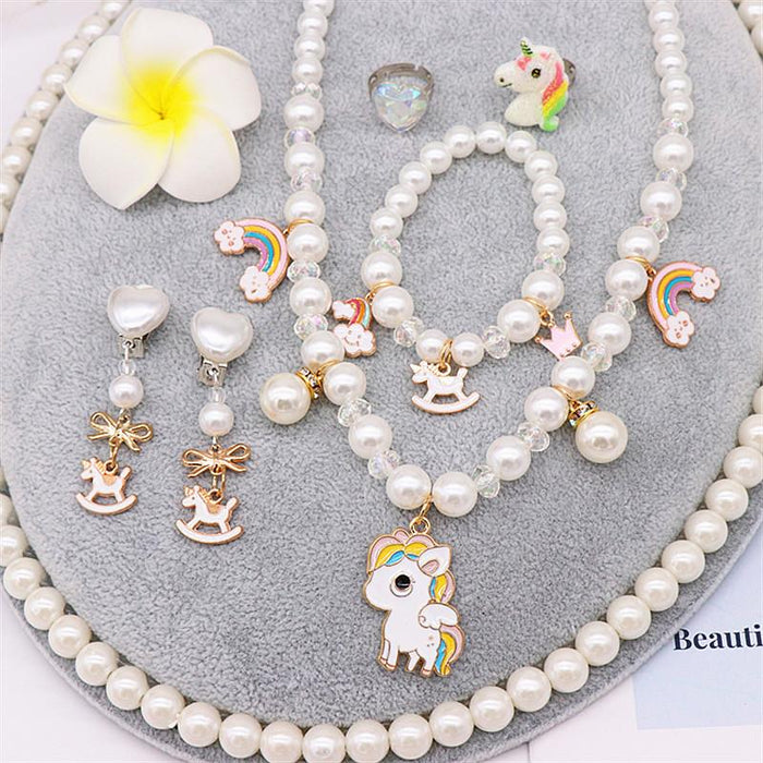 Children's imitation pearl Snow Princess Necklace Bracelet Set