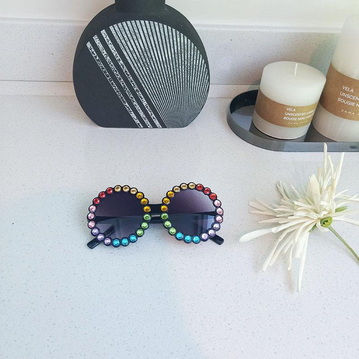 Children's Round Frame Color Rhinestone Sunglasses