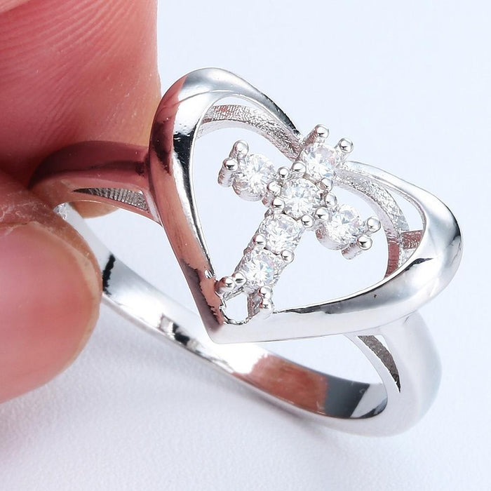 Fashon Jewelry Heart White Zircon Cross Rings