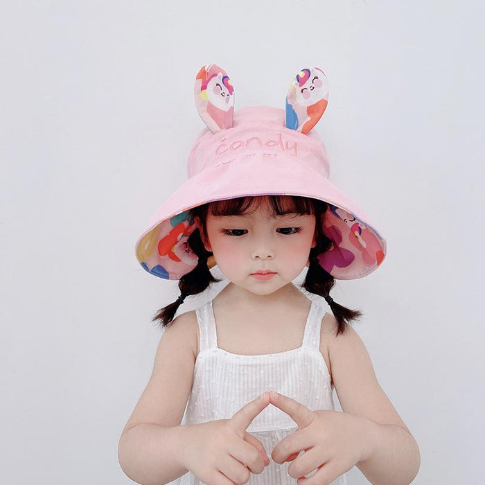 Summer  Cute Rabbit Ears Double-sided Children's Foldable Empty Top Hat