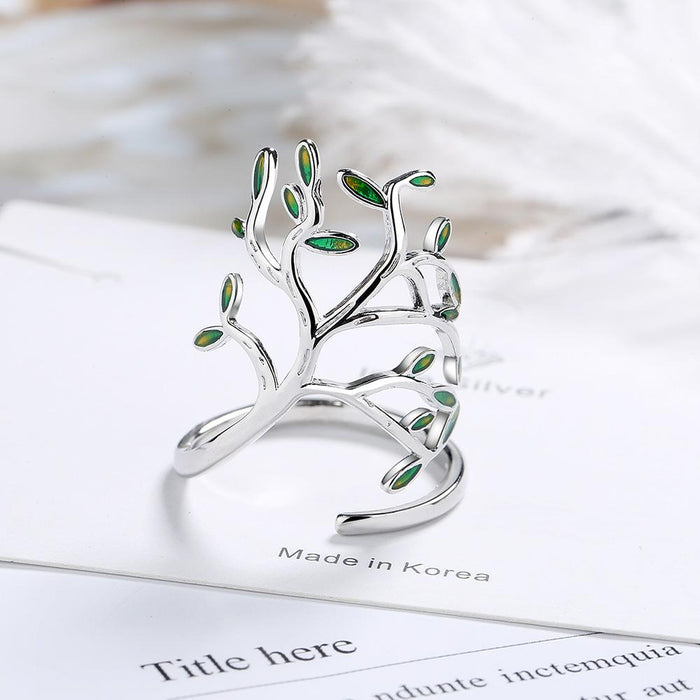 Fashion Personality Green Leaf Opening Ring