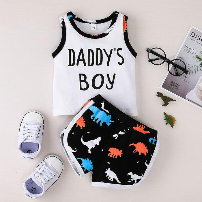 Daddy's Boy Cartoon Dinosaur Vest Shorts Set