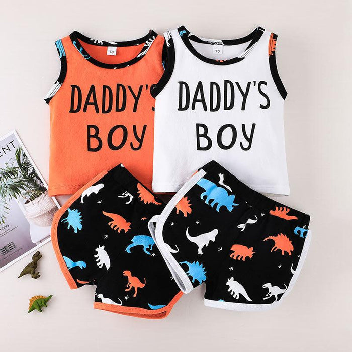 Daddy's Boy Cartoon Dinosaur Vest Shorts Set