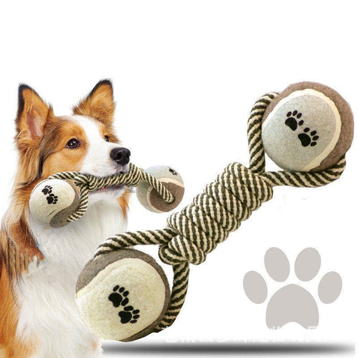 Pet Chew Toy Cotton Rope Tennis Dumbbell Rubber Toy